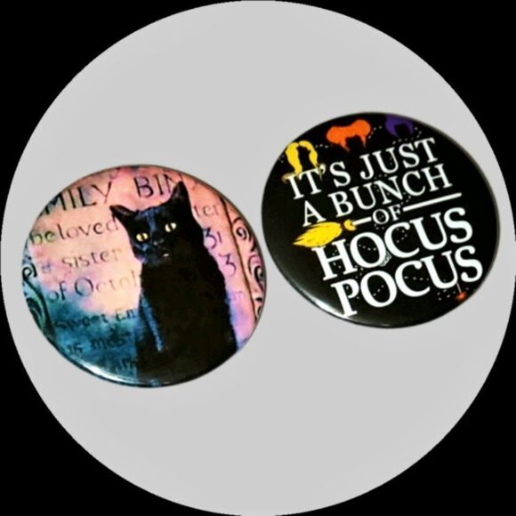 Hocus Pocus Button Pin Set Cat Lady Gifts - Picture 1 of 1